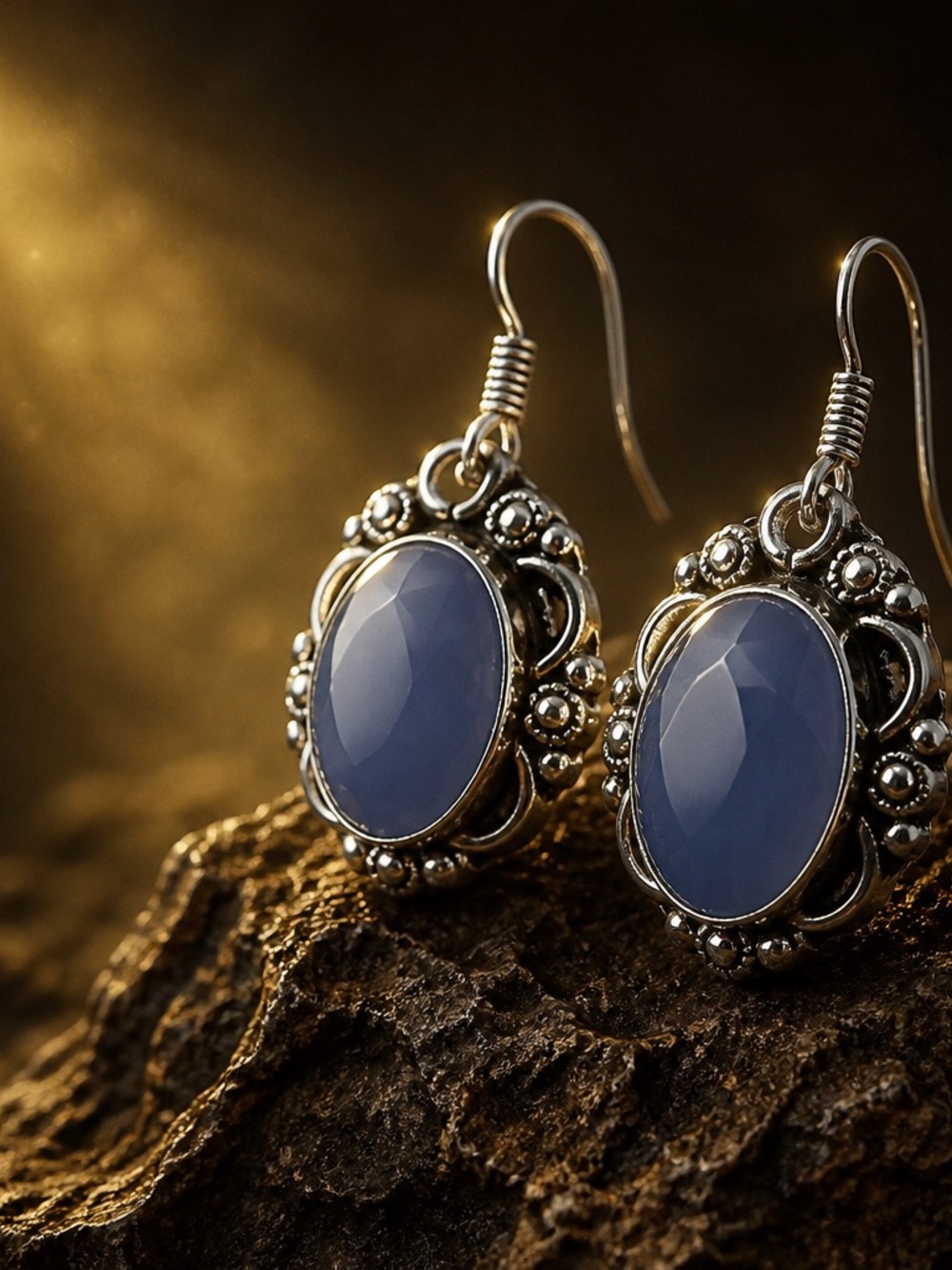 Periwinkle blue Chalcedony Sterling Silver Drop Earrings (94)